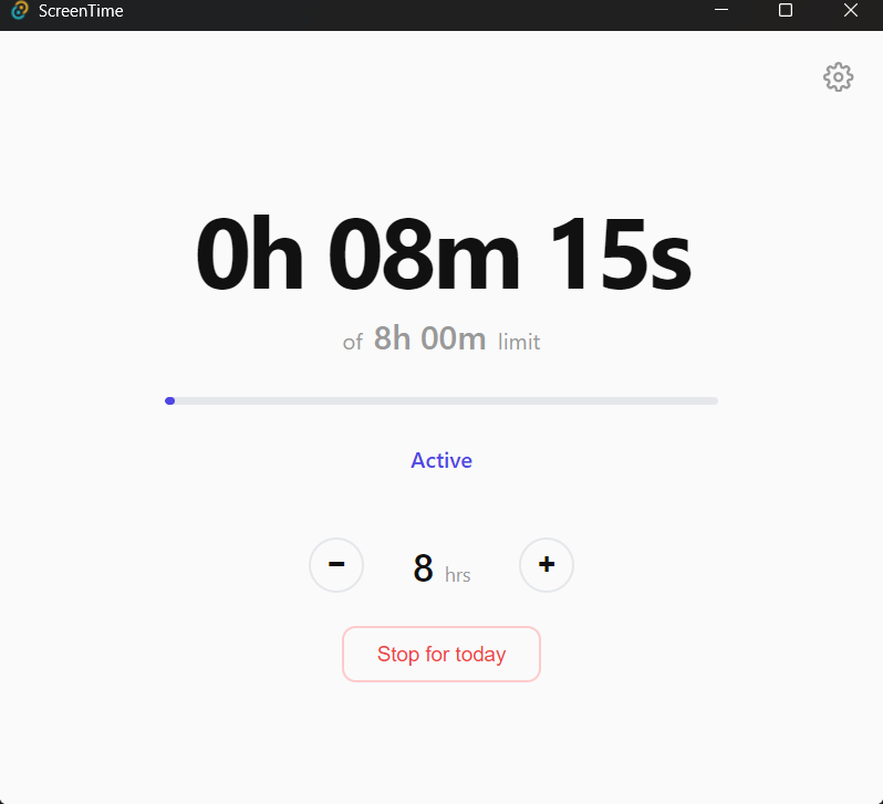 Dashboard showing screen time timer