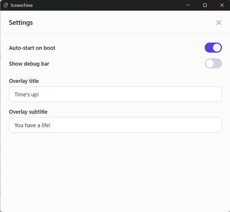 Settings panel